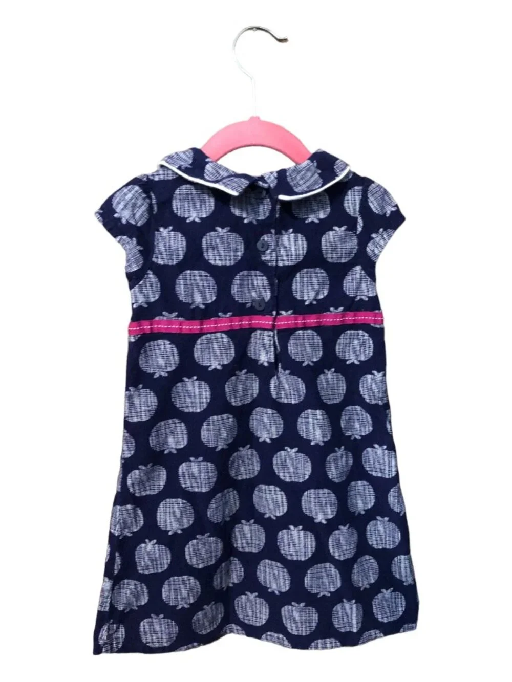 Gymboree School Girl Apple Print Navy Blue Short Sleeve Dress Sz 3T